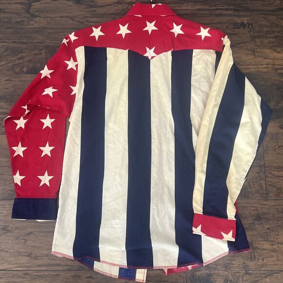 Brooks and Dunn Mens Western Button Down Shirt size M American Flag Vintage - Picture 13 of 14